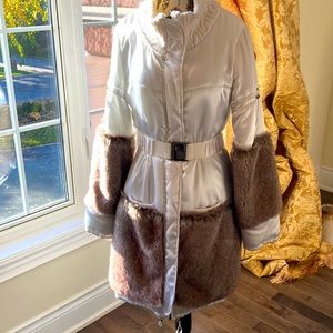 Coat Silk with Faux Fur
